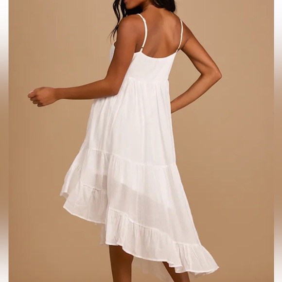 NWOT Lulus Boardwalk Bliss White Tiered Asymmetrical Midi Dress- M - Picture 2 of 13